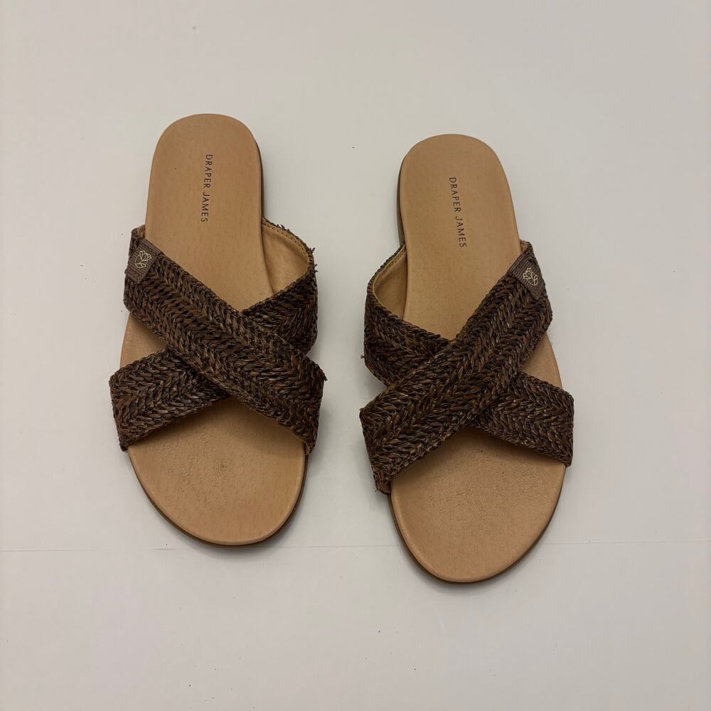 Draper James Alex Womens 6M Brown Woven Raffia Cross Strap Slide Sandals